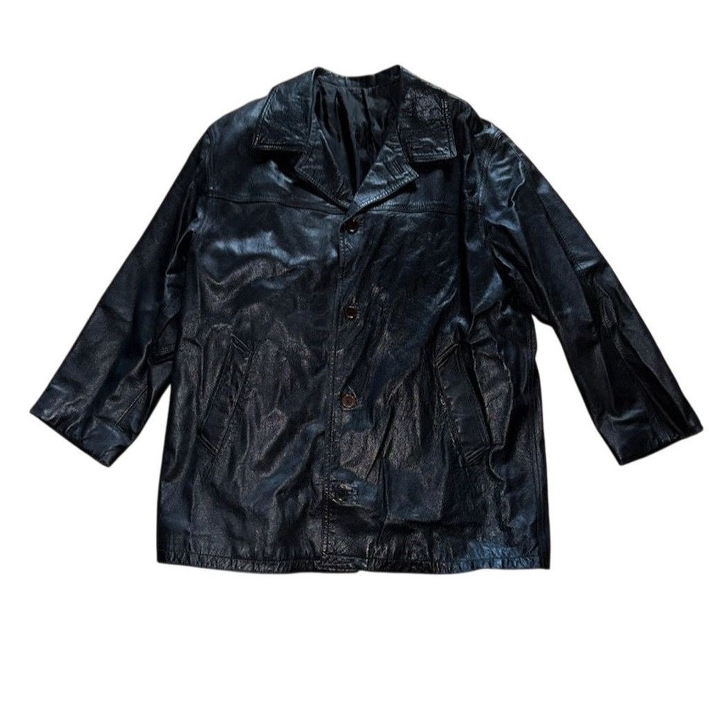 Italian leather trench Vera Pelle Women Vtg Moto Jacket Black Size M mid‎ length